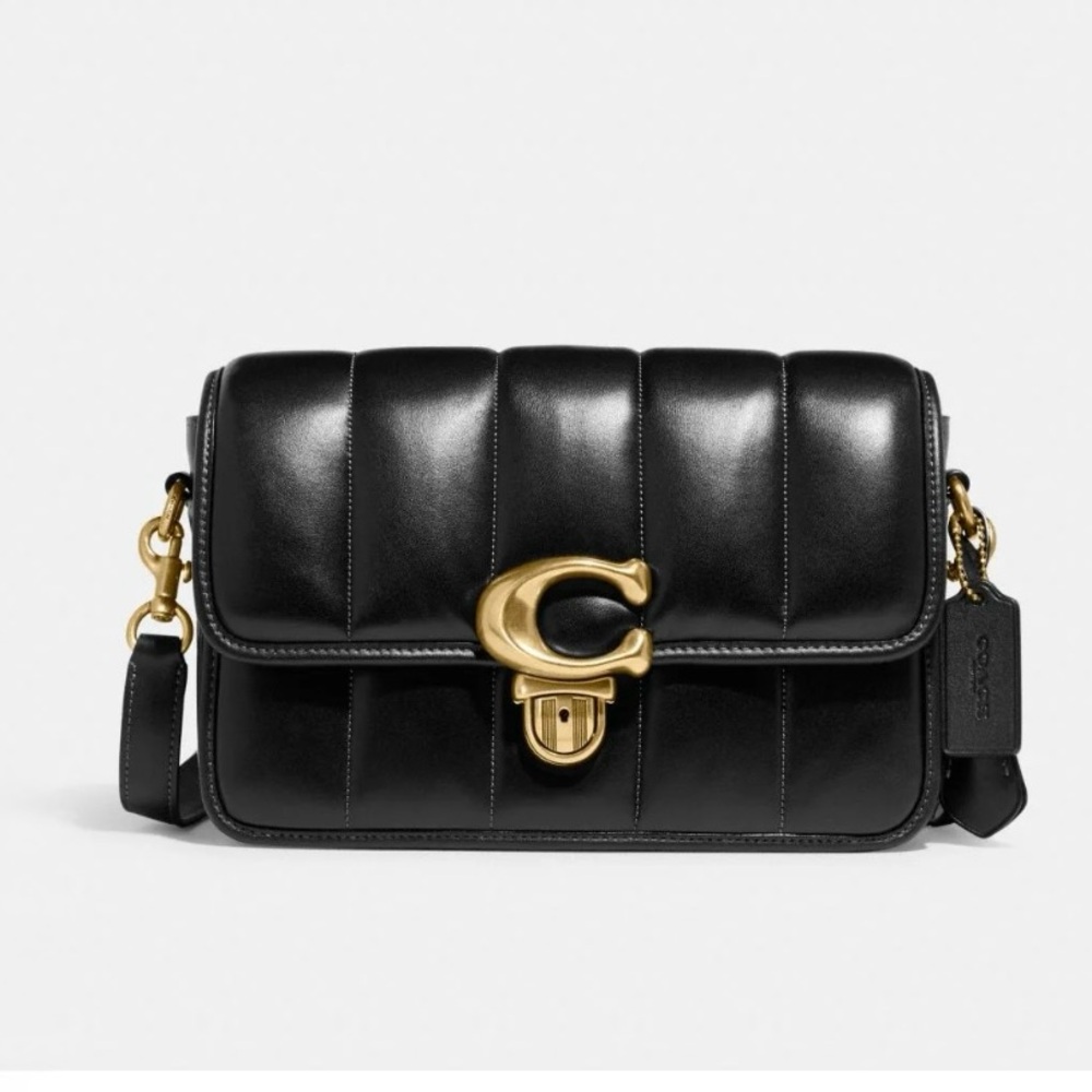 EUC Coach Quilted Studio Shoulder Bag in Black Nappa Leather with Gold Accents